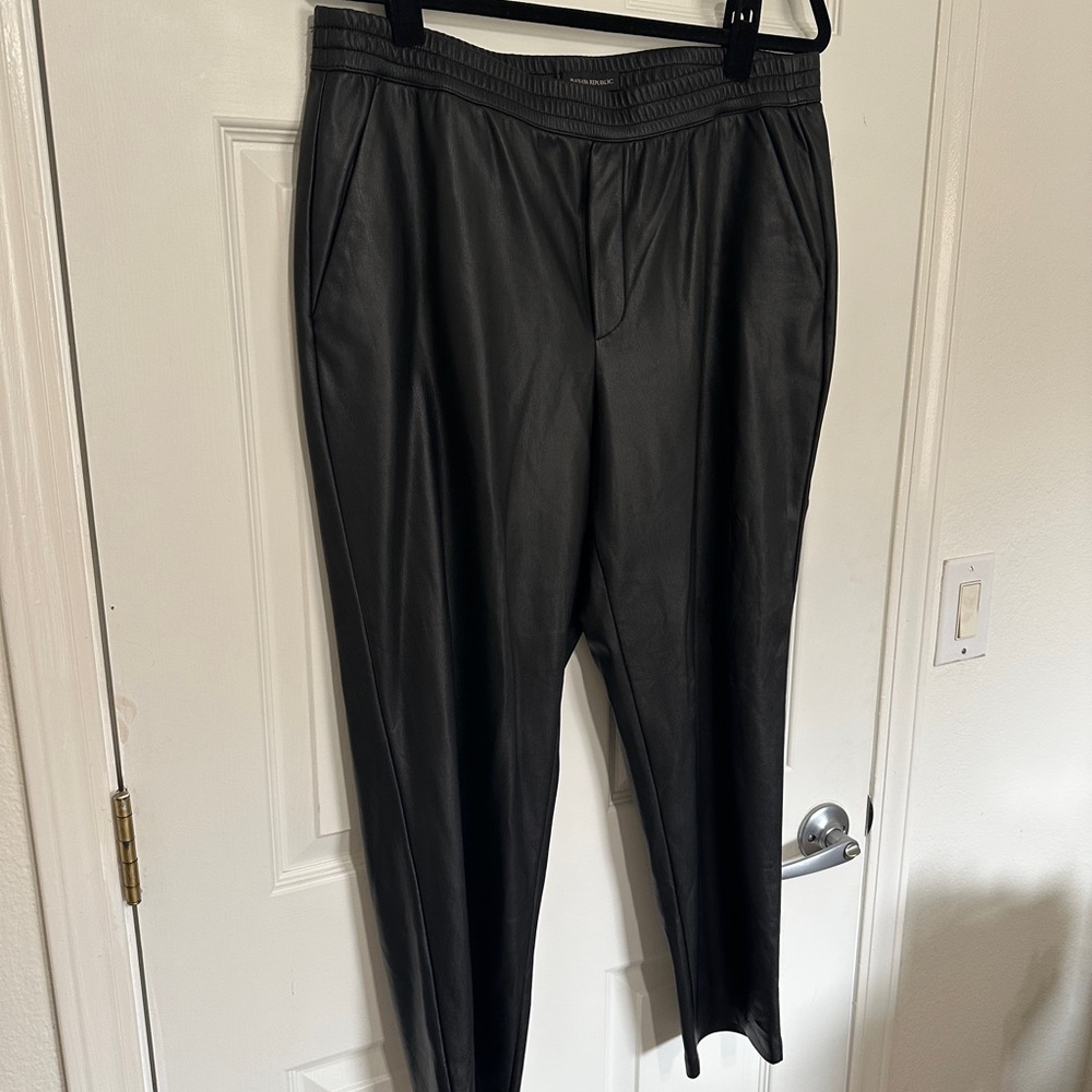 Black Faux Leather Pull On Pants L